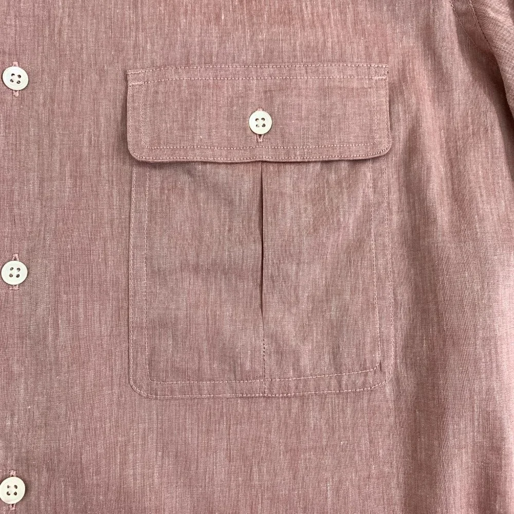 Theory Mens Large Heather Red Button Down Shirt Long Sleeve 2 Front Pockets - Picture 3 of 12